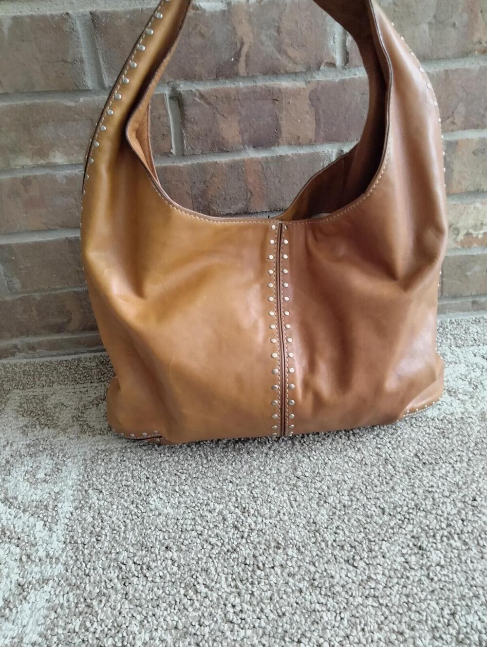 Michael Kors Astor Hobo Shoulder Bag Large Luggage Brown Leather Studded - Picture 4 of 9